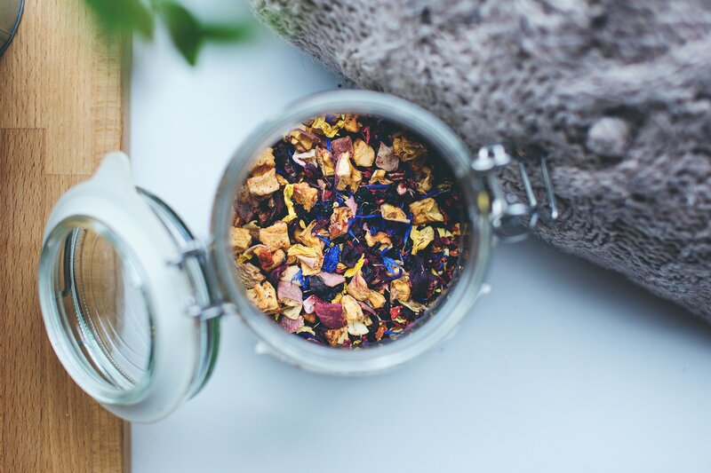herbal tea blend in a jar