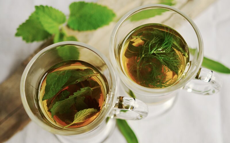 Herbal tea in glass cups