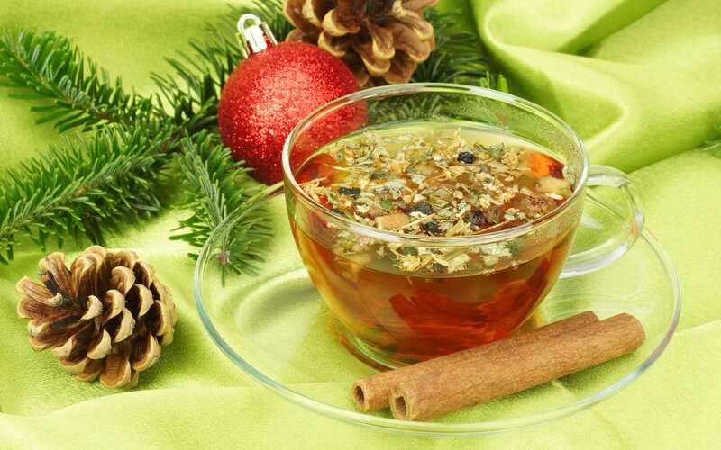 Herbal tea with holiday decor