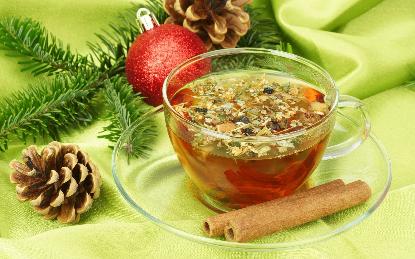 Herbal tea with holiday decor