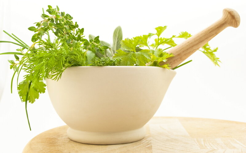 Herbs in Mortar and Pestle