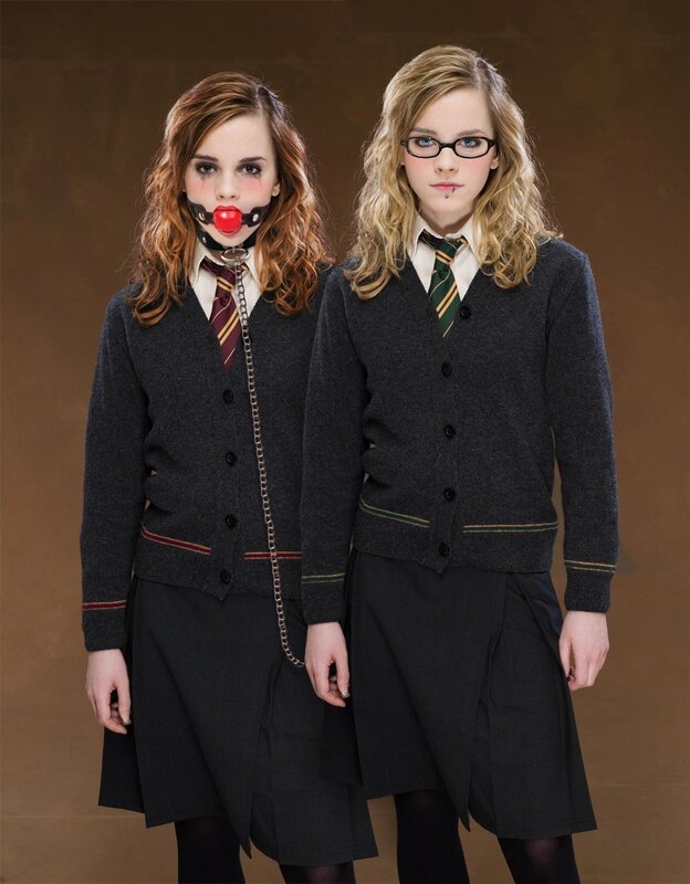 Hermione and Luna in school uniforms