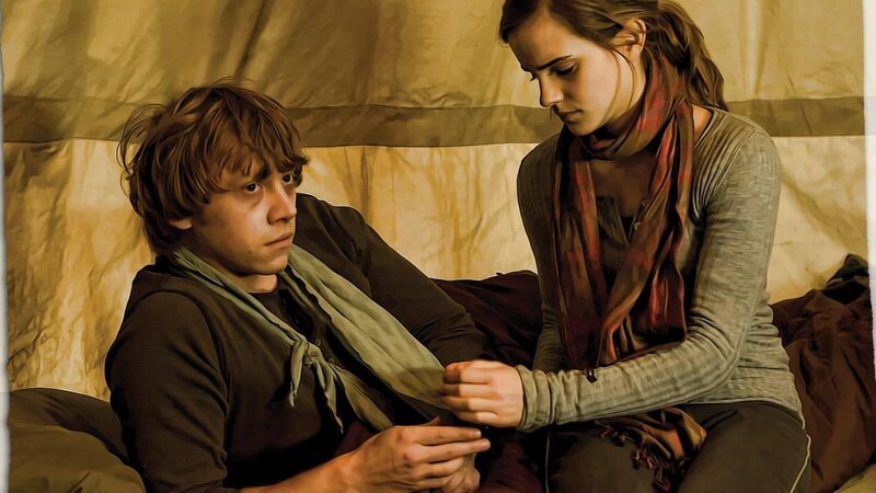 Hermione and Ron in a tent