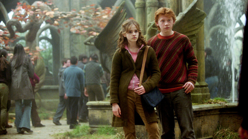 Hermione and Ron in the courtyard