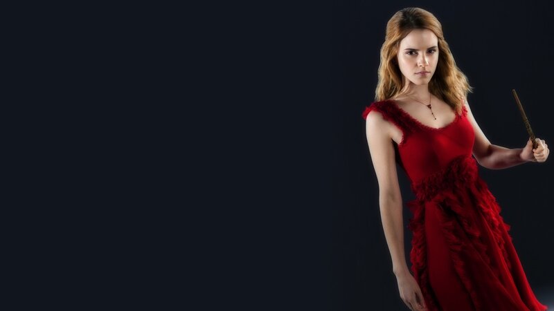 Hermione in a red dress