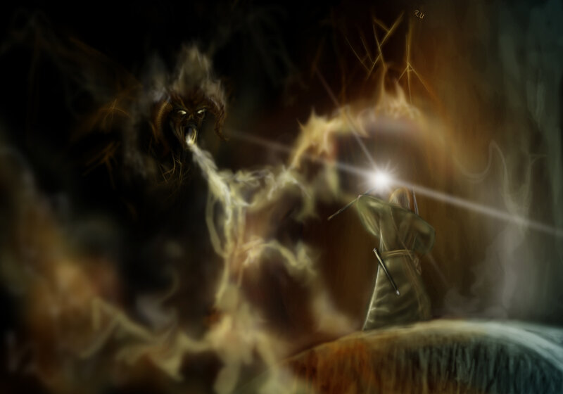 Hero battles a dark creature