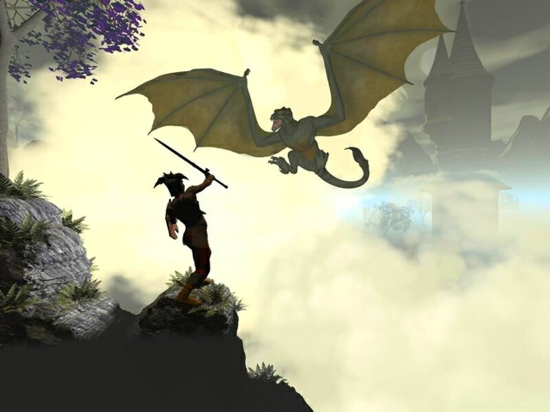 Hero battles a dragon
