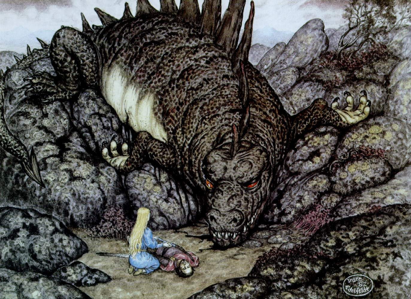 Hero confronts a dragon