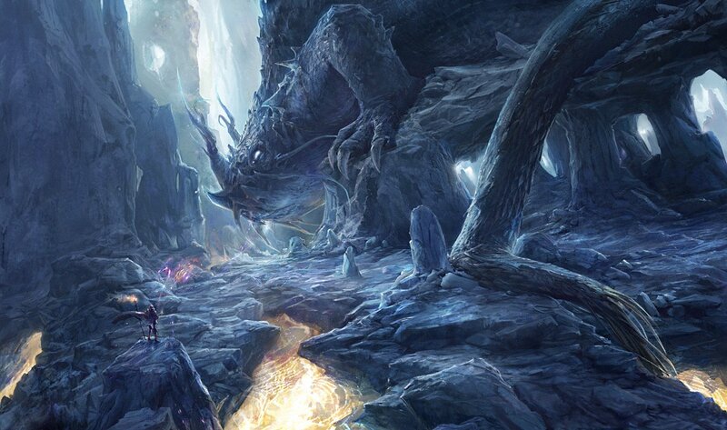 Hero confronts a massive dragon