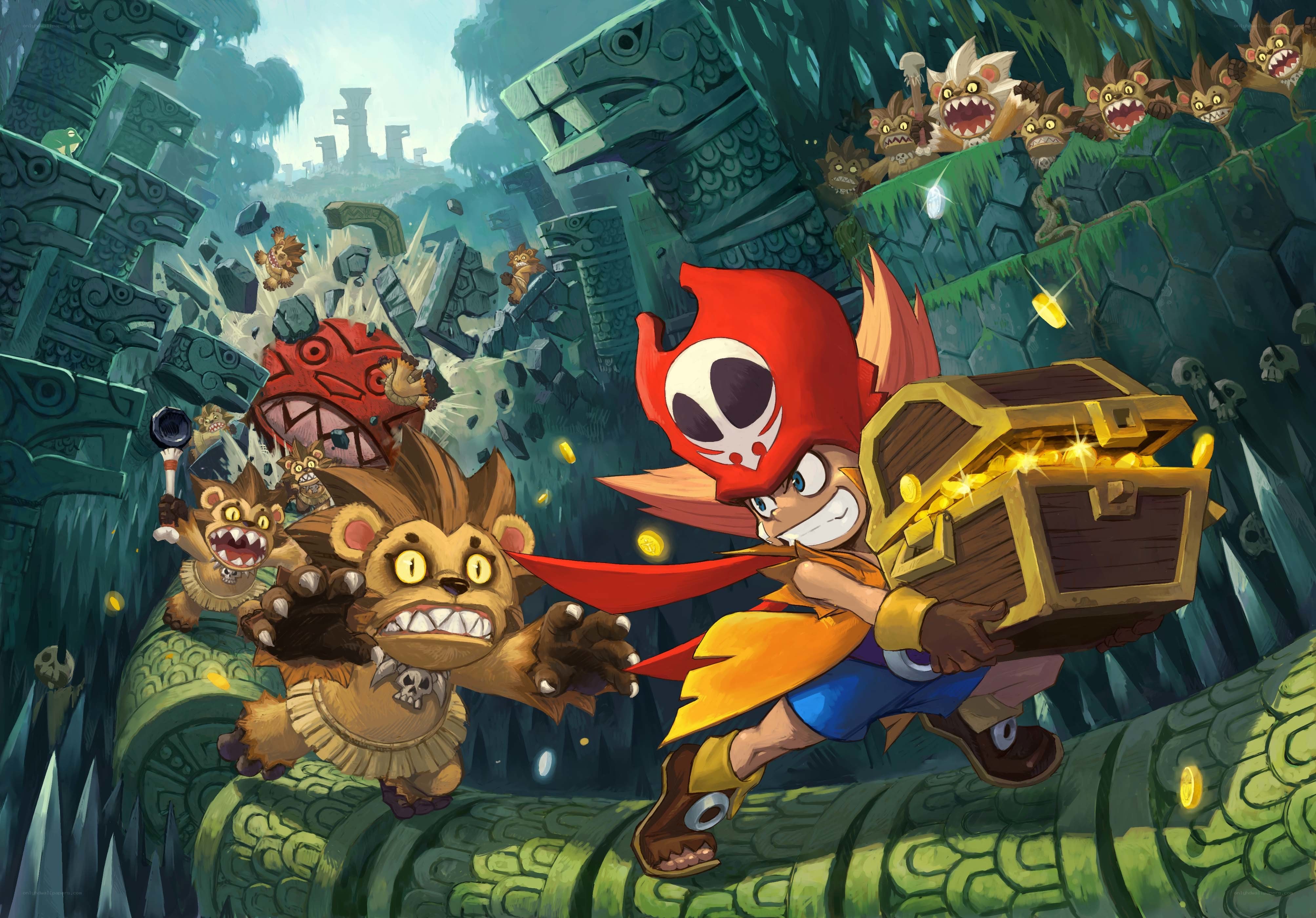 Hero escapes with treasure