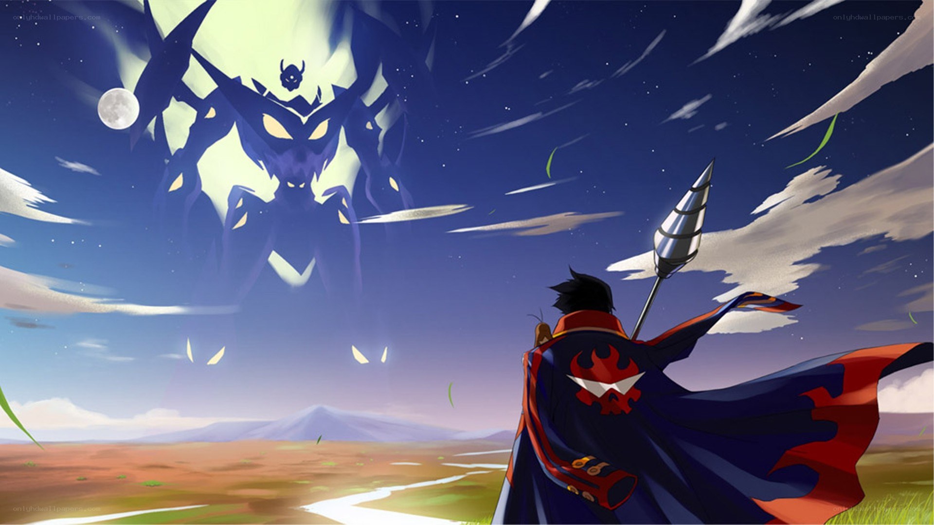 Hero faces a giant monster