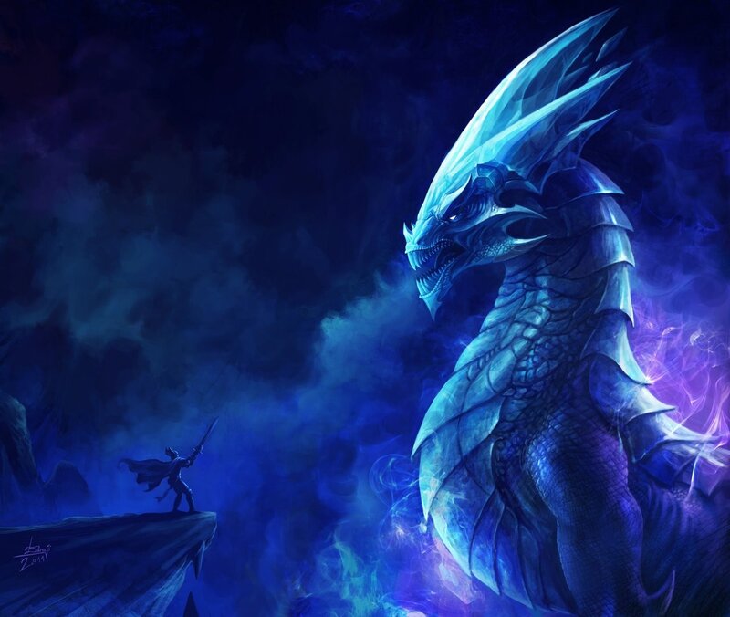 Hero facing a blue dragon