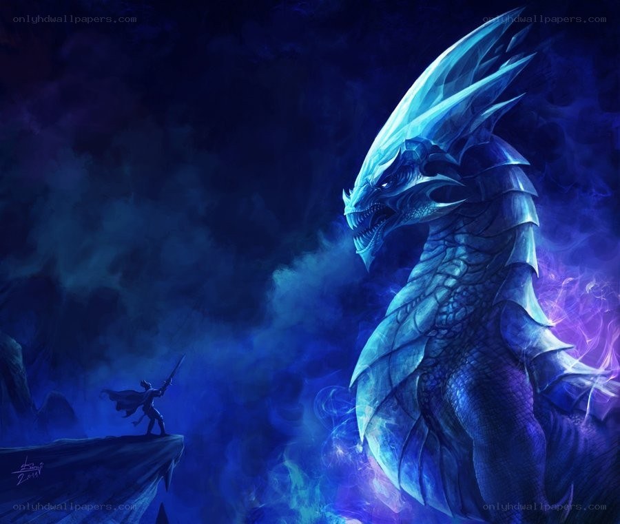 Hero facing a blue dragon