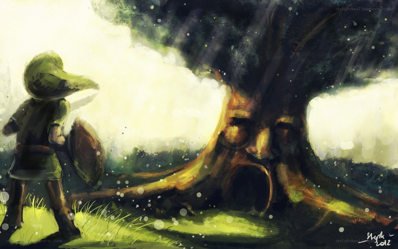 Hero facing a giant tree spirit