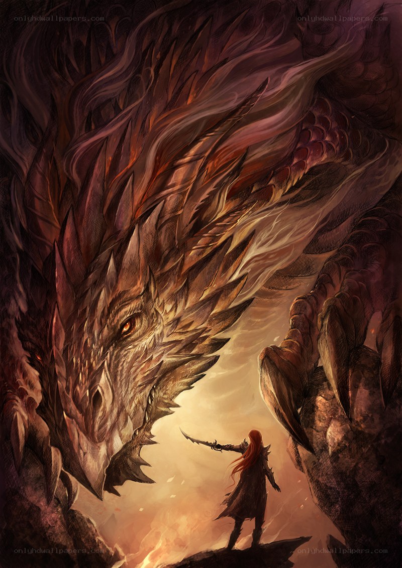 Hero facing a massive dragon