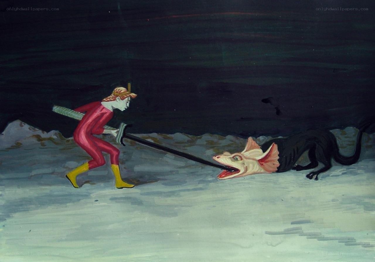Hero fighting a beast