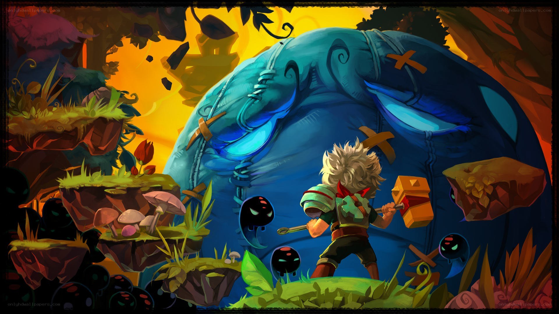 Hero fighting a giant whale