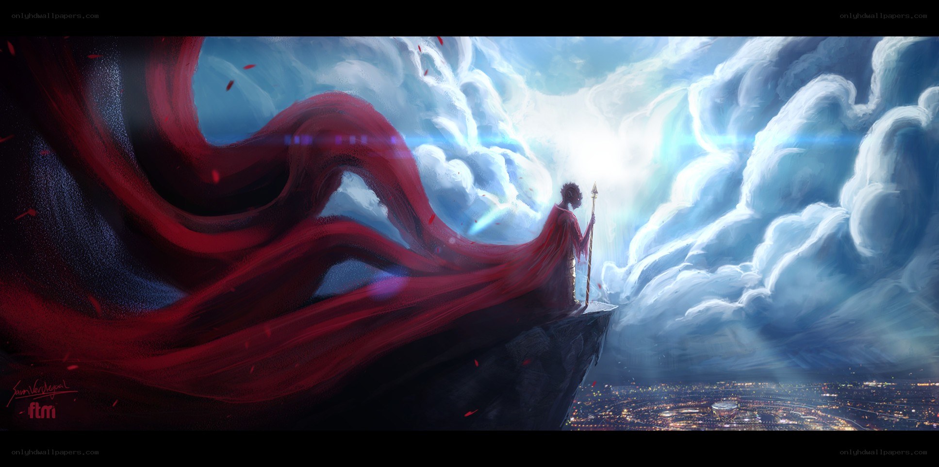 Hero on a cliff at dawn