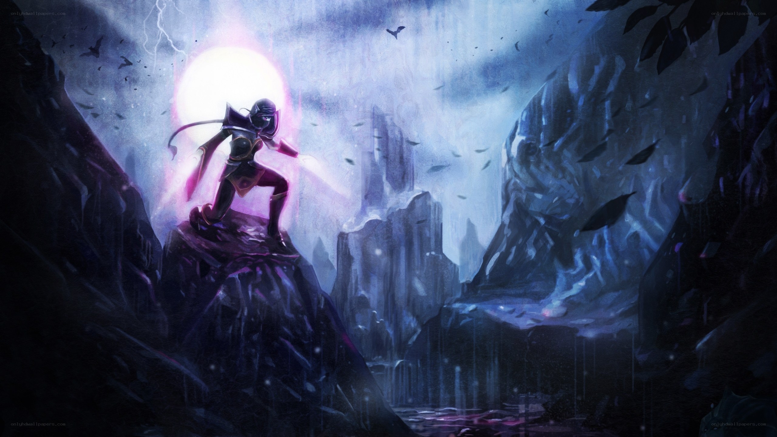 hero stands on cliff at night