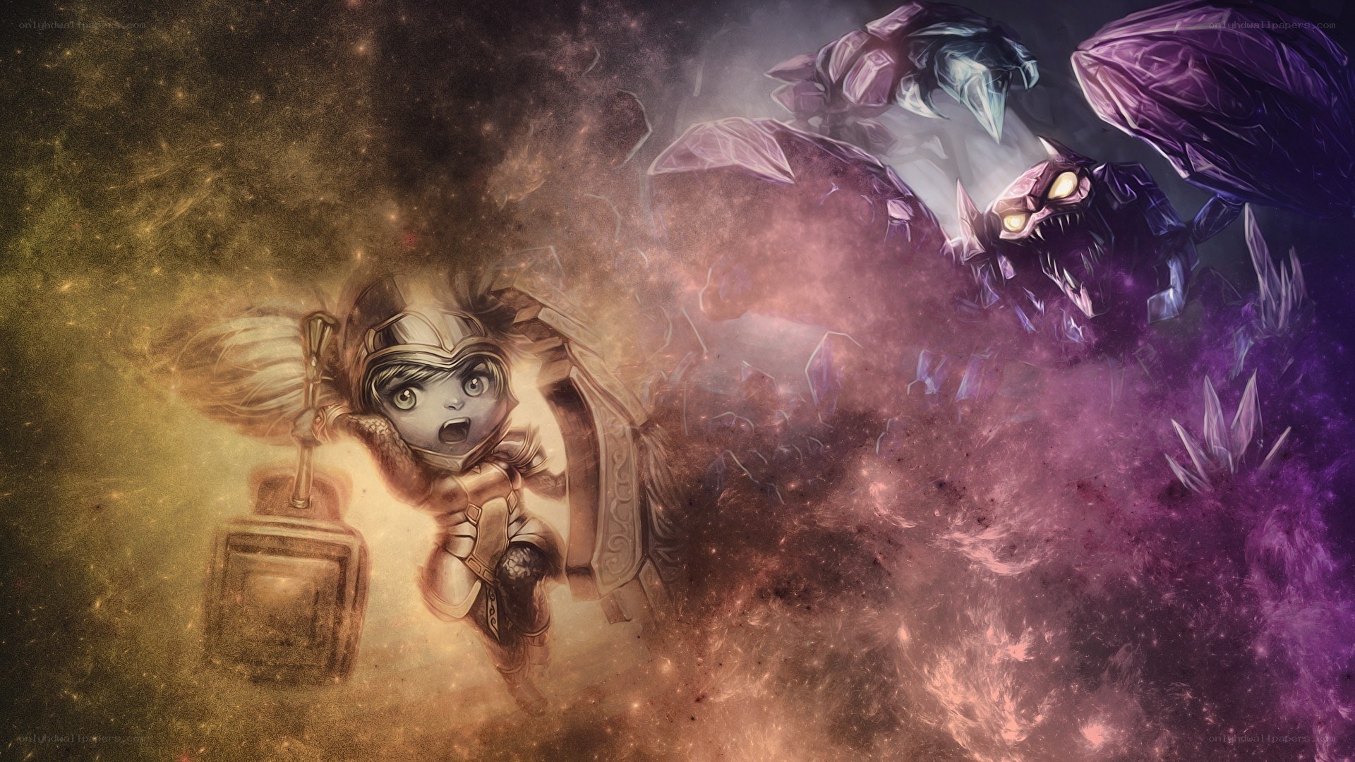 Hero vs monster in cosmic battle