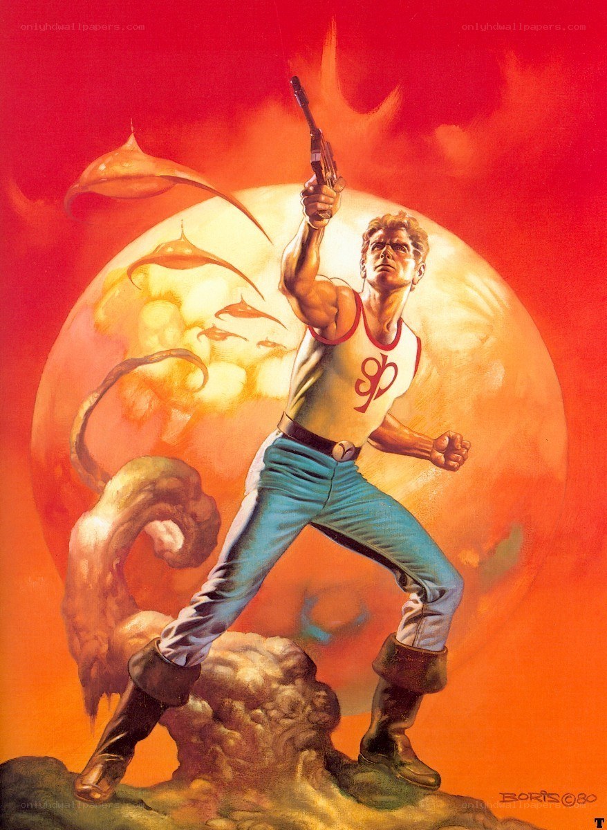 Hero with gun on alien planet