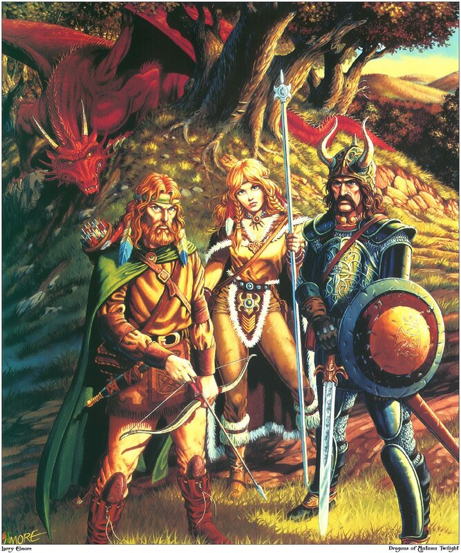Heroes confront a red dragon