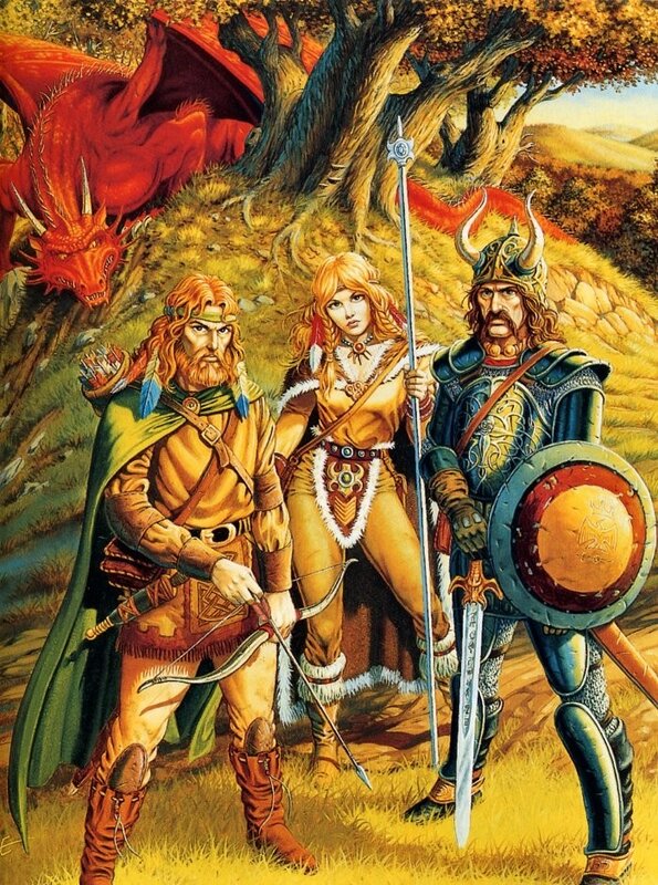 Heroes confront a red dragon