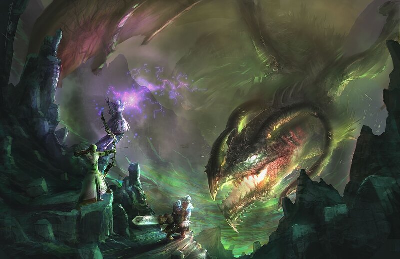 Heroes Fighting a Dragon — Green