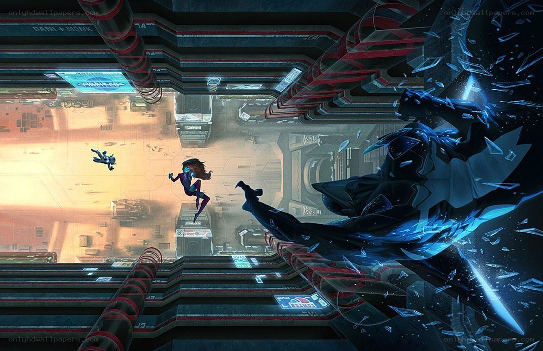 Heroes in a futuristic city