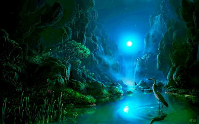 Heron in a Cave — Blue