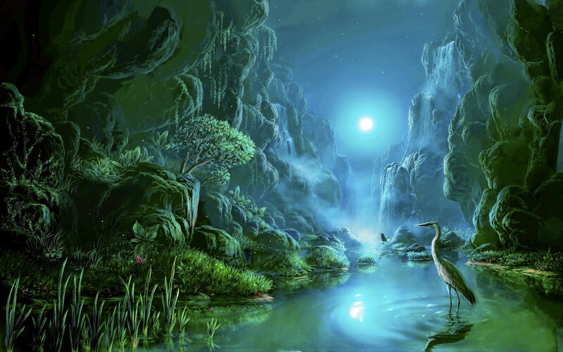 Heron in a River — Green