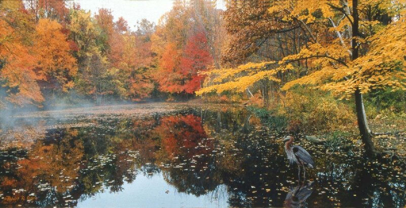 Heron in Autumn Pond