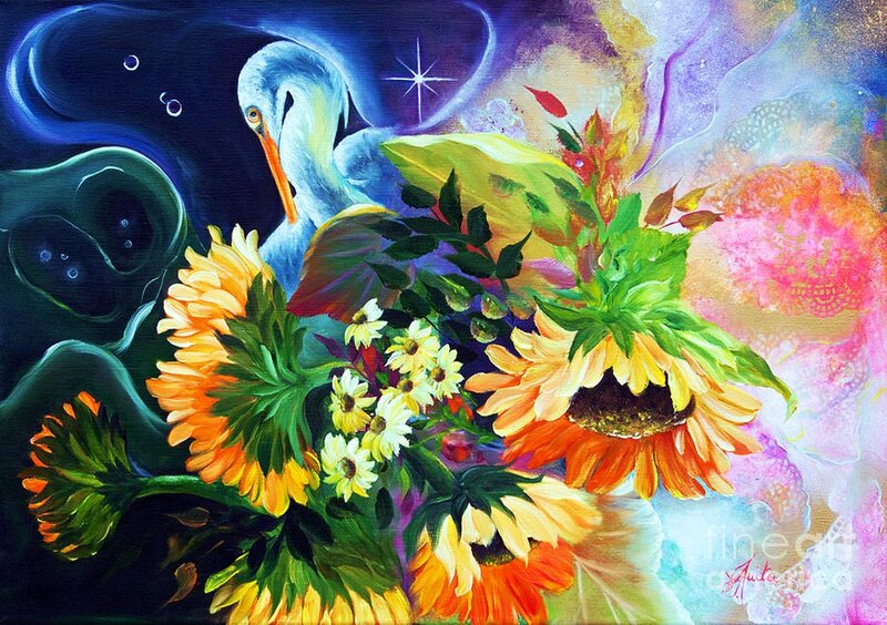 Heron with Sunflowers