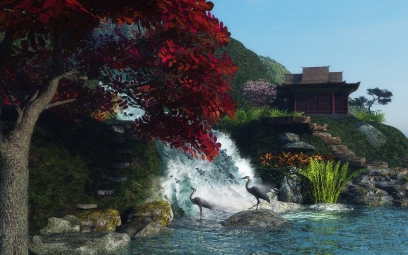 Herons at Waterfall