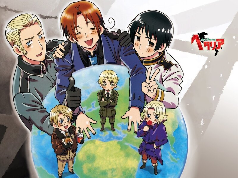 Hetalia characters with globe