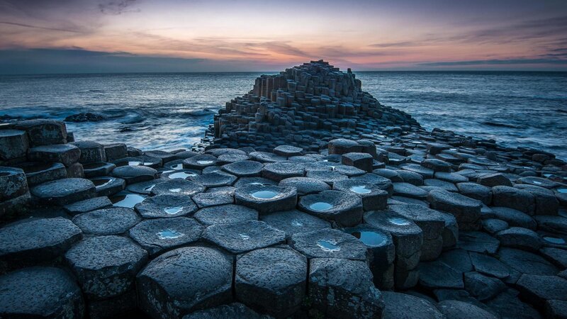Hexagonal Basalt Columns — Blue, Dramatic