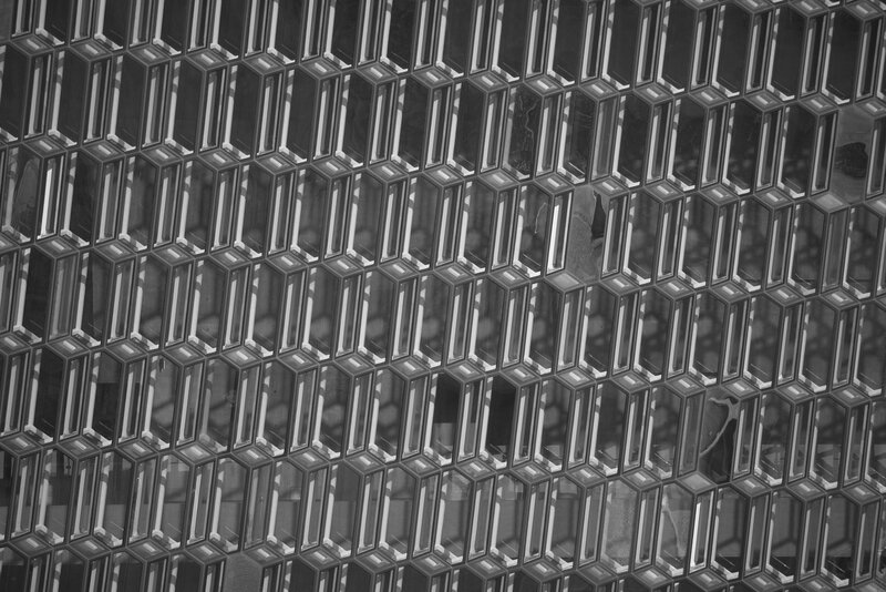 Hexagonal Building Facade — Black, Geometric