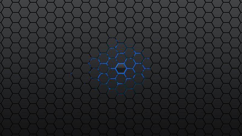 Hexagonal Pattern with Blue Glow — Black, Technological, Digital Art, Hexagons