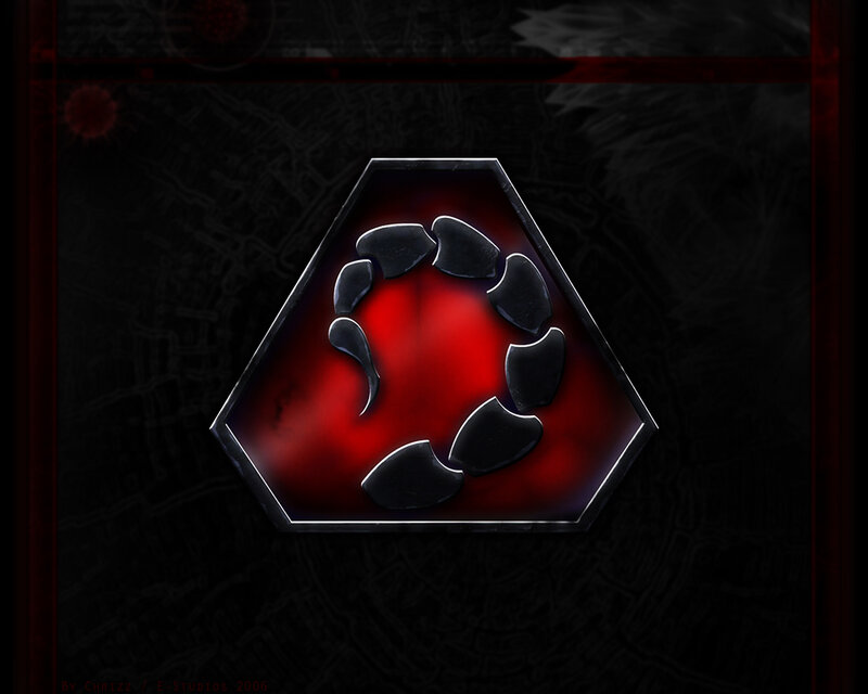 hexagonal red symbol with claw marks
