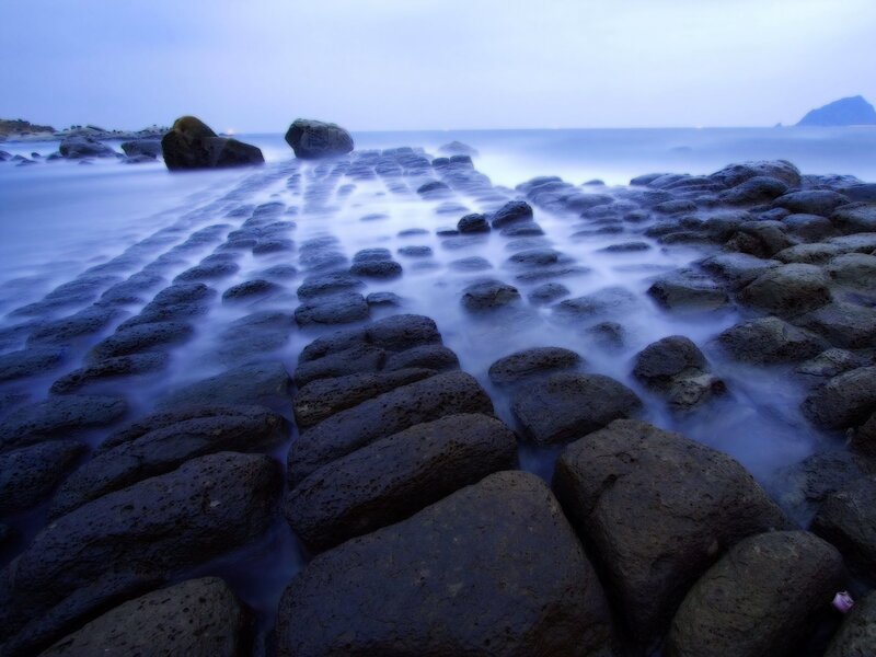 Hexagonal rock formations at coast