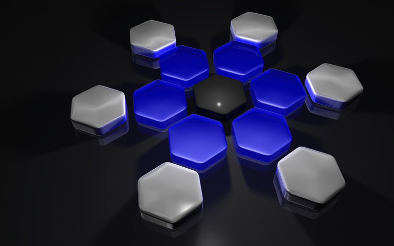 Hexagonal Tiles on Black Surface — Blue