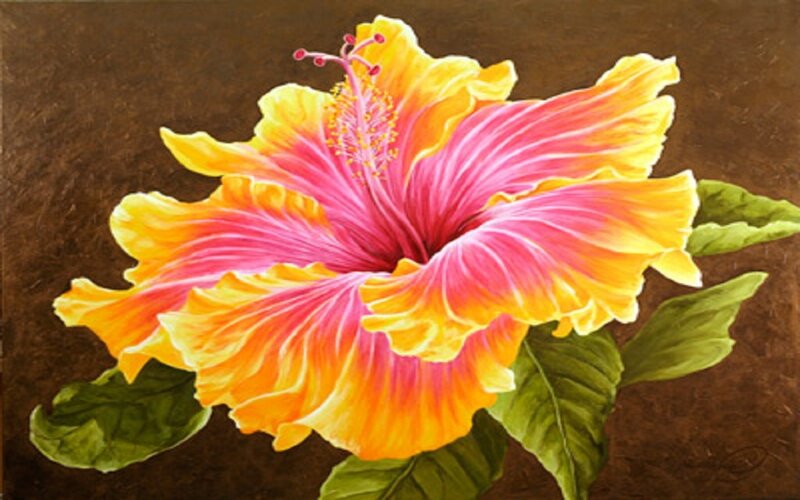 Hibiscus Flower — Yellow, Vibrant, Painting
