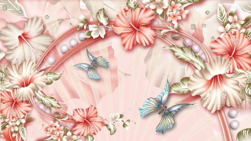 Hibiscus Flowers and Butterflies