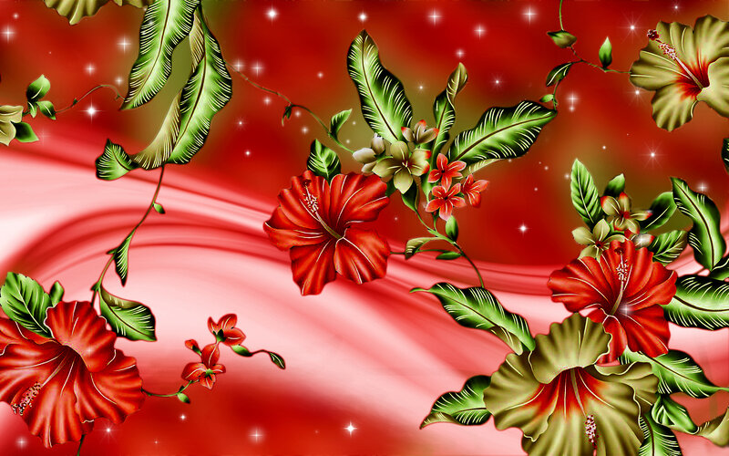 Hibiscus Flowers and Leaves