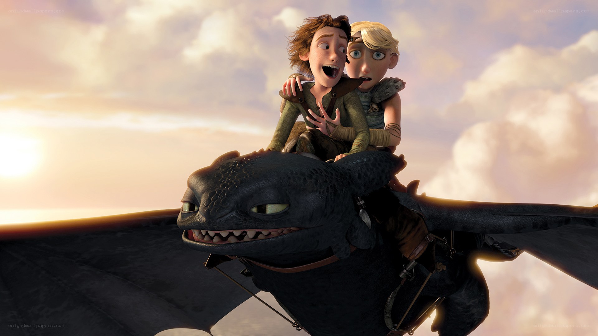 Hiccup and Astrid on Toothless
