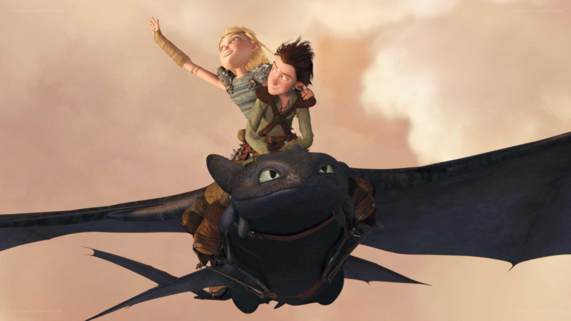 Hiccup and Astrid on Toothless