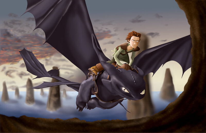 Hiccup and Toothless flying