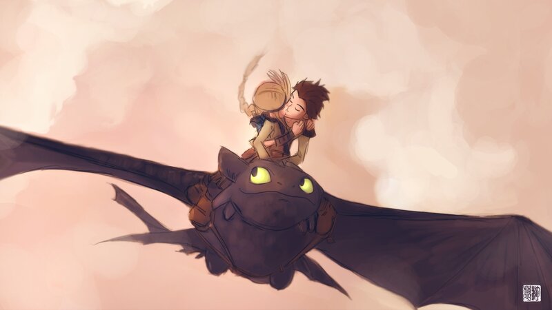 Hiccup and Toothless flying together