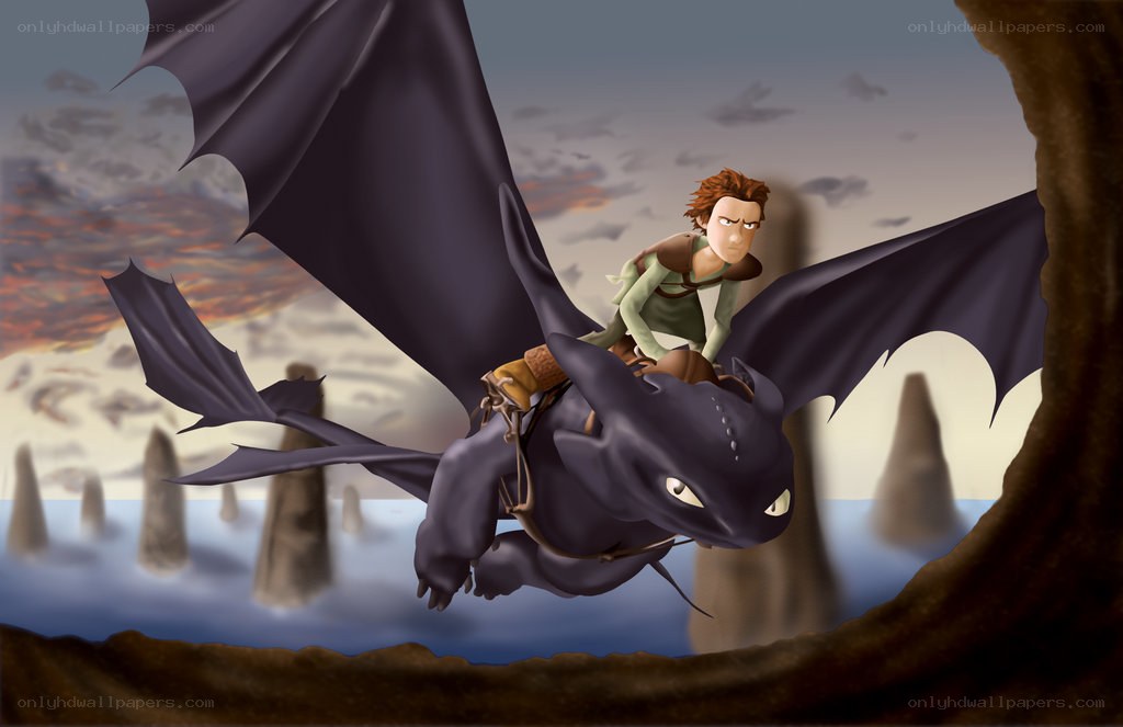 Hiccup and Toothless flying