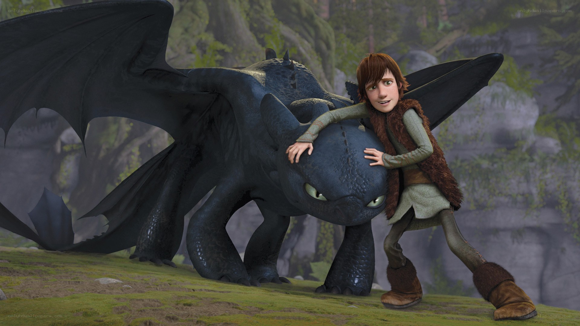 Hiccup and Toothless hug
